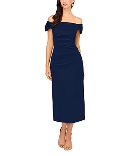 Aidan Mattox Off The Shoulder Sheath Dress In Blue