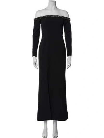 Pre-owned Aidan Mattox Off-the-shoulder Long Dress In Black