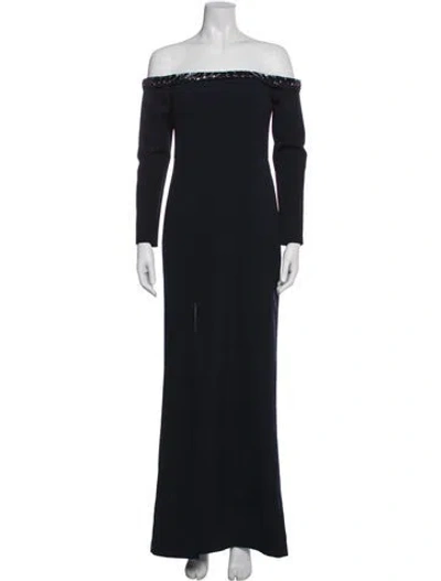Pre-owned Aidan Mattox Off-the-shoulder Long Dress In Blue