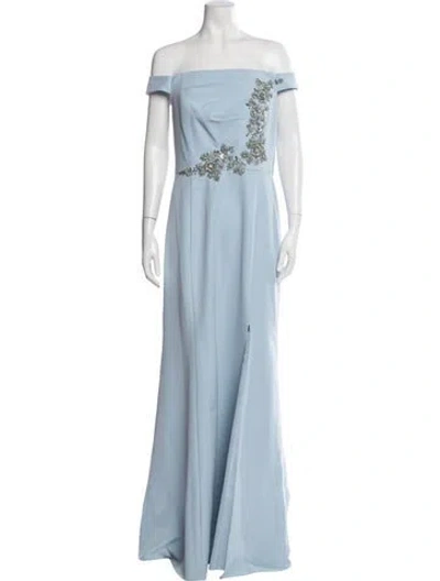 Pre-owned Aidan Mattox Off-the-shoulder Long Dress In Blue