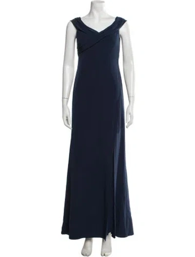 Pre-owned Aidan Mattox Off-the-shoulder Long Dress In Blue