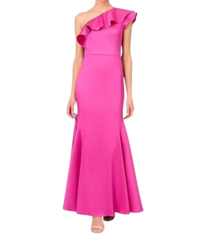 Aidan Mattox One Shoulder A-line Gown In Magenta In Pink