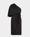 Aidan Mattox One-shoulder Draped Cape Midi Dress In Black