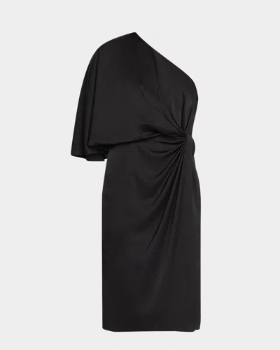 Aidan Mattox One-shoulder Draped Cape Midi Dress In Black