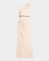 Aidan Mattox One-shoulder Draped Crepe Back Satin Gown In Light Gold