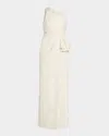Aidan Mattox One-shoulder Metallic Jacquard Column Gown In Light Gold