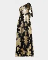 Aidan Mattox One-shoulder Metallic Jacquard Gown In Black/gold