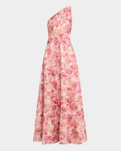 Aidan Mattox Women's Floral Jacquard One-shoulder Ballgown In Red Multi
