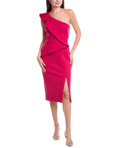 Aidan Mattox One-shoulder Ruffle Midi Dress In Red