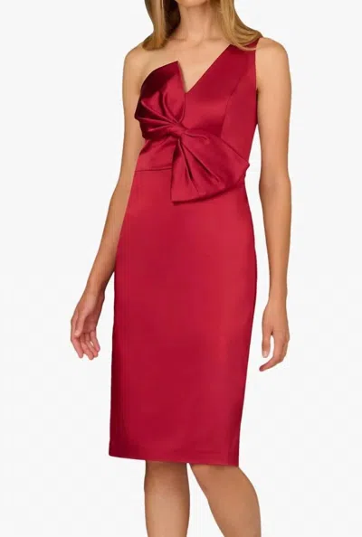 Aidan Mattox One Shoulder Satin Bow Midi Dress In Matador Red