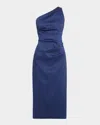 Aidan Mattox One-shoulder Stretch Mikado Midi Dress In Blue