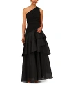 Aidan Mattox Women's One-shoulder Tiered Gown In Black