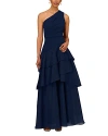 Aidan Mattox One Shoulder Tiered Gown In Twilght