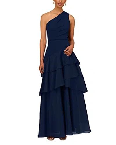 Aidan Mattox One Shoulder Tiered Gown In Twilght