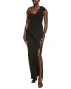 Aidan Mattox One-shoulder Wrap Column Gown In Black