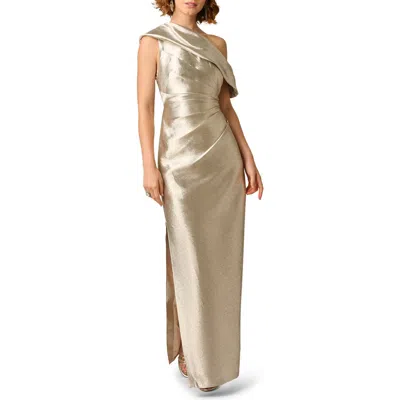 Aidan Mattox One-shoulder Jacquard Gown In Light Gold