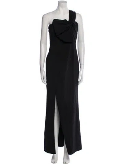 Pre-owned Aidan Mattox One-shoulder Long Dress In Black
