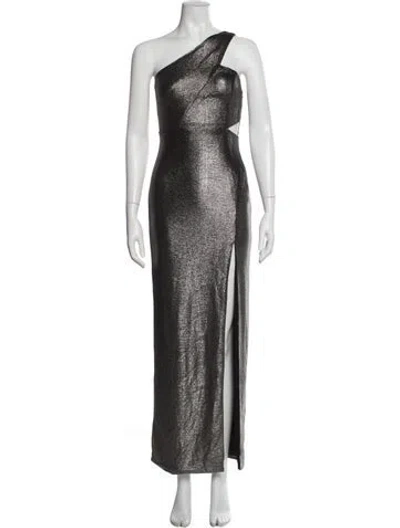 Pre-owned Aidan Mattox One-shoulder Long Dress In Black