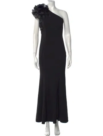 Pre-owned Aidan Mattox One-shoulder Long Dress In Black