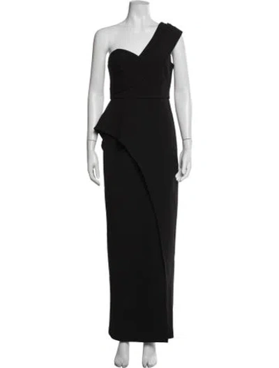 Pre-owned Aidan Mattox One-shoulder Long Dress In Black