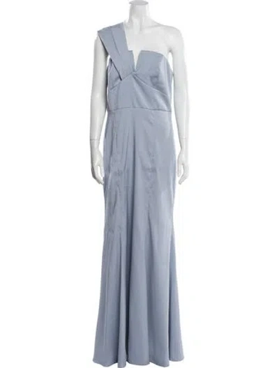 Pre-owned Aidan Mattox One-shoulder Long Dress In Blue