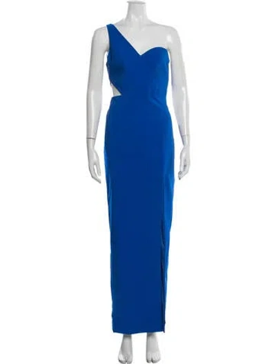 Pre-owned Aidan Mattox One-shoulder Long Dress In Blue