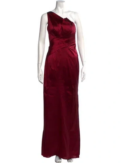 Pre-owned Aidan Mattox One-shoulder Long Dress In Burgundy