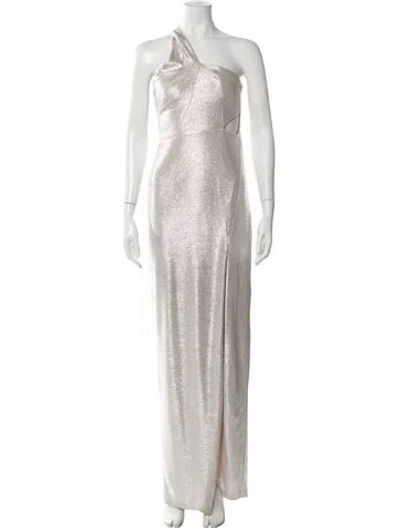 Pre-owned Aidan Mattox One-shoulder Long Dress In White