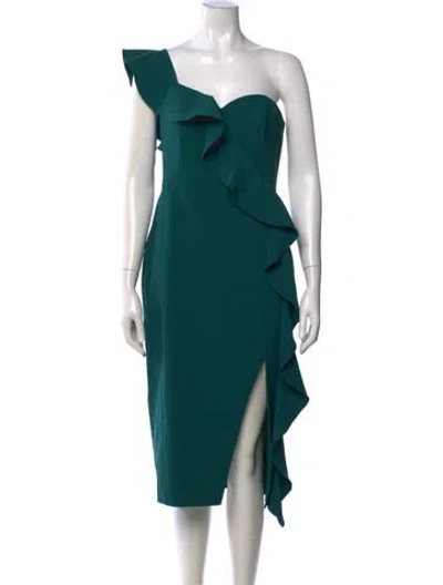 Pre-owned Aidan Mattox One-shoulder Midi Length Dress In Green