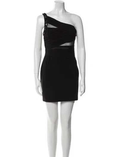 Pre-owned Aidan Mattox One-shoulder Mini Dress In Black