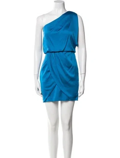 Pre-owned Aidan Mattox One-shoulder Mini Dress In Blue