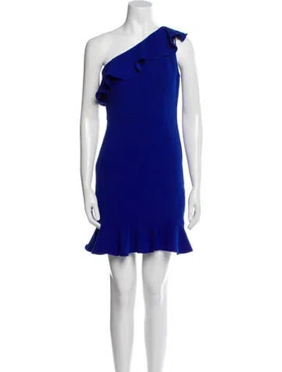 Pre-owned Aidan Mattox One-shoulder Mini Dress In Blue