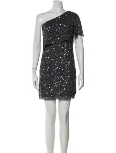 Pre-owned Aidan Mattox One-shoulder Mini Dress In Gray