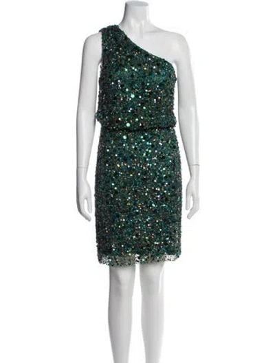 Pre-owned Aidan Mattox One-shoulder Mini Dress In Green