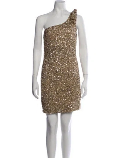 Pre-owned Aidan Mattox One-shoulder Mini Dress In Neutrals