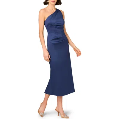 Aidan Mattox One-shoulder Stretch Mikado Cocktail Dress In Blue