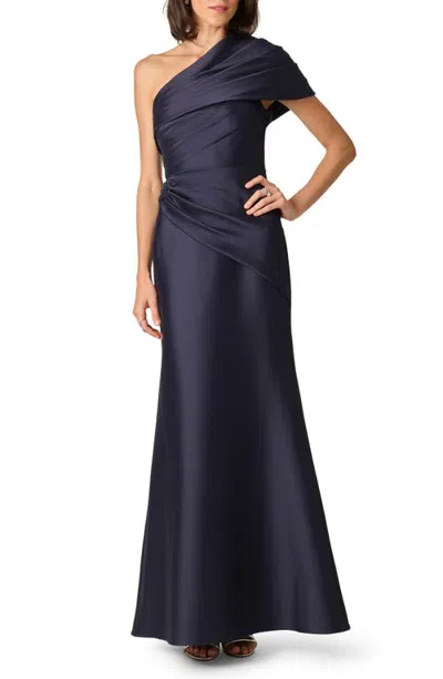Aidan Mattox One-shoulder Stretch Mikado Mermaid Gown In Blue
