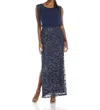 Aidan Mattox Overlay Sequined Long Evening Dress In Navy