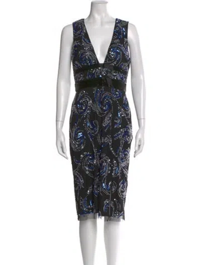 Pre-owned Aidan Mattox Paisley Print Midi Length Dress In Black