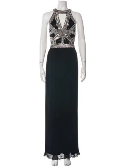 Pre-owned Aidan Mattox Patterned Long Dress In Black
