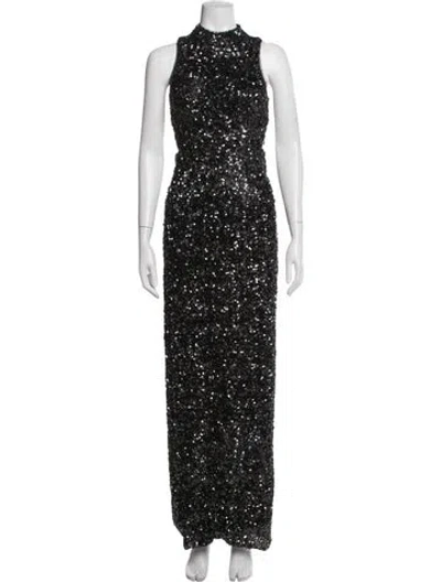Pre-owned Aidan Mattox Patterned Long Dress In Black