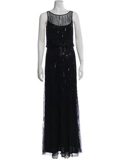 Pre-owned Aidan Mattox Patterned Long Dress In Black