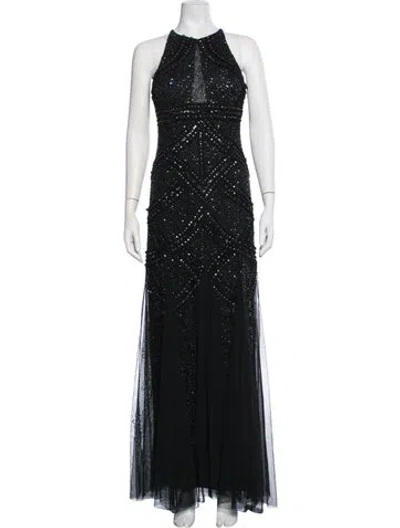 Pre-owned Aidan Mattox Patterned Long Dress In Black