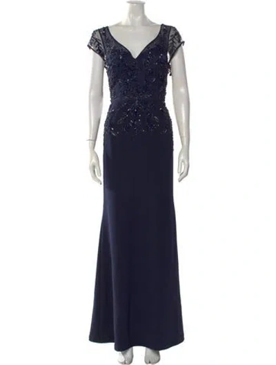 Pre-owned Aidan Mattox Patterned Long Dress In Blue