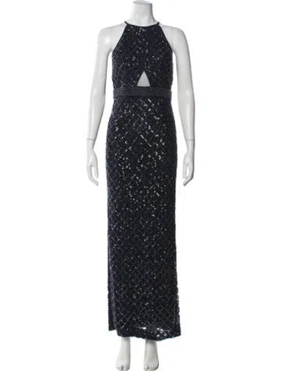 Pre-owned Aidan Mattox Patterned Long Dress In Blue