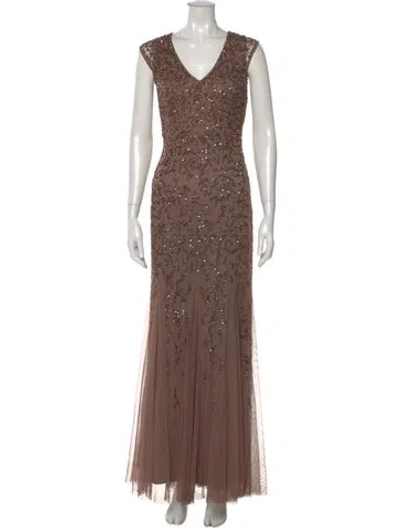Pre-owned Aidan Mattox Patterned Long Dress In Brown