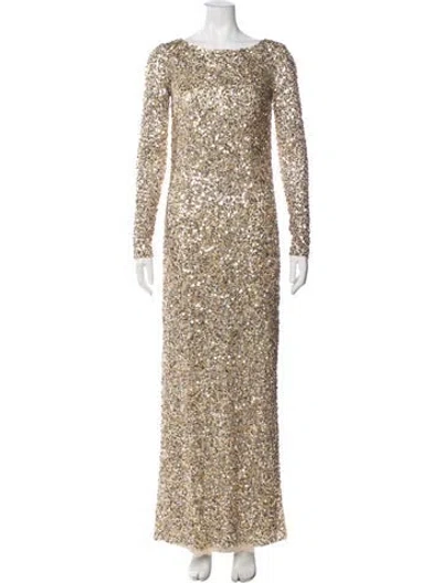 Pre-owned Aidan Mattox Patterned Long Dress In Gold