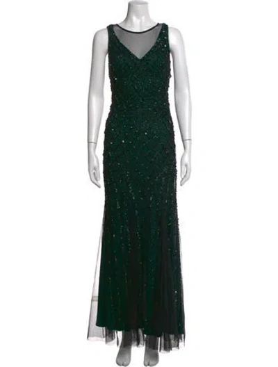 Pre-owned Aidan Mattox Patterned Long Dress In Green