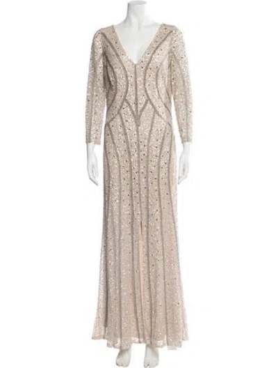 Pre-owned Aidan Mattox Patterned Long Dress In Neutrals
