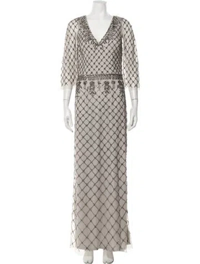 Pre-owned Aidan Mattox Patterned Long Dress W/ Tags In Gray